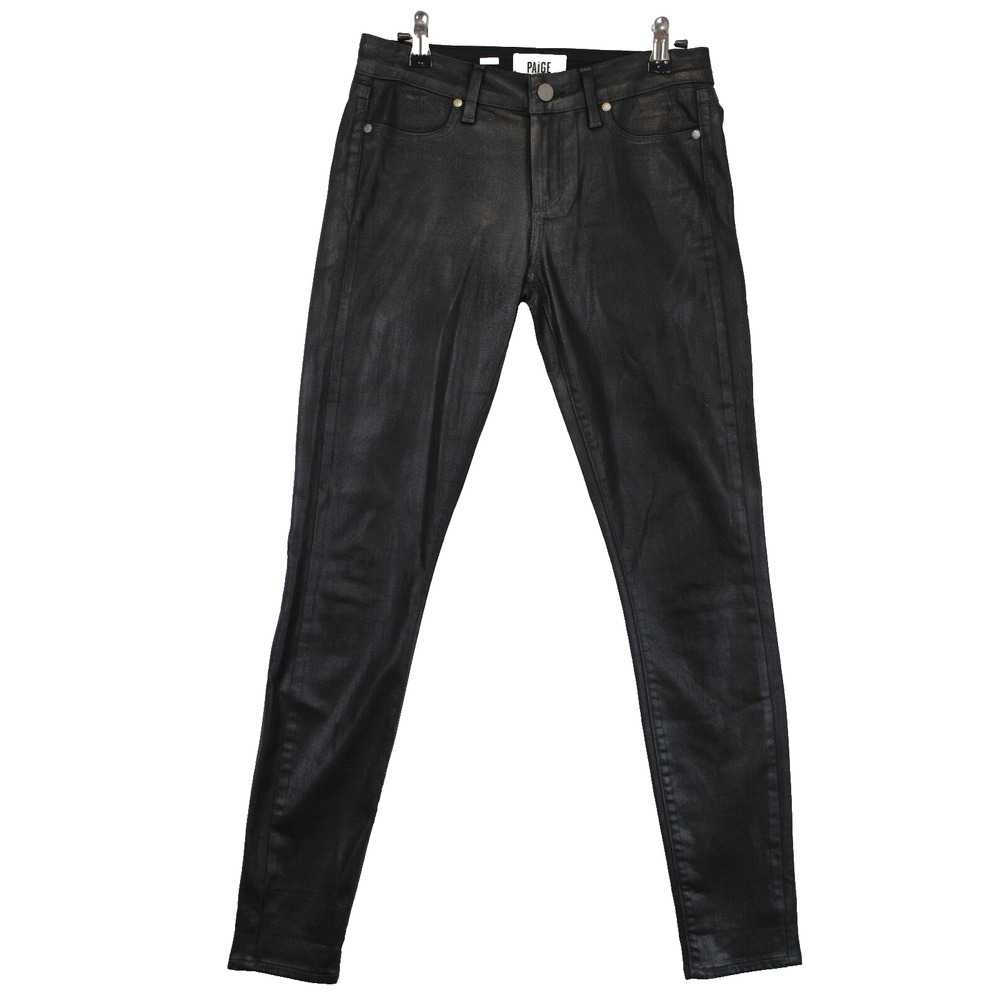 Paige Verdugo Shiny Black Silk Color Ultra Skinny Ankle Pants‎ Sz 27 Grunge Punk
